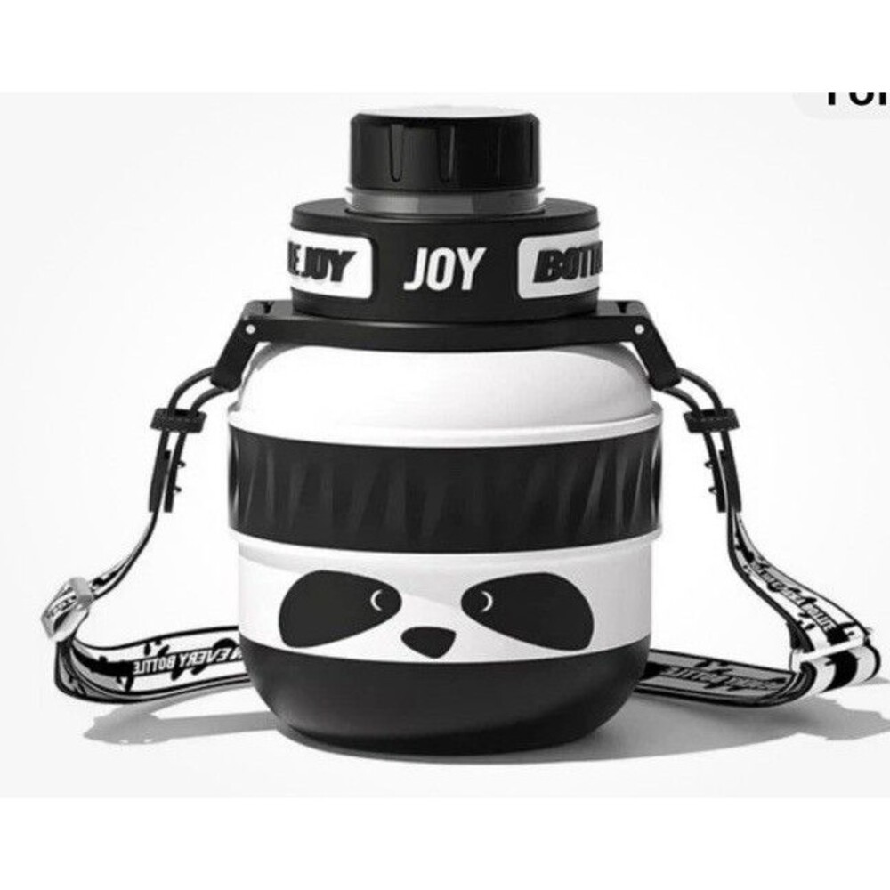 NEW Bottle Joy Stainless Steel Water Bottle 17oz Panda Design With Carry Strap